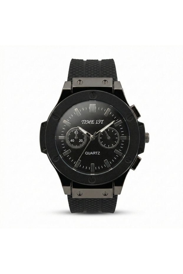 Men's Wristwatch Black Case Black Silicone Cord Sports Design Watch