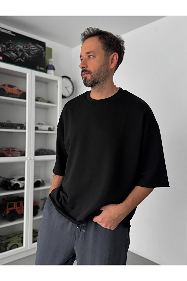 Siyah 3 İplik Oversize T-Shirt TW-1072 - 4