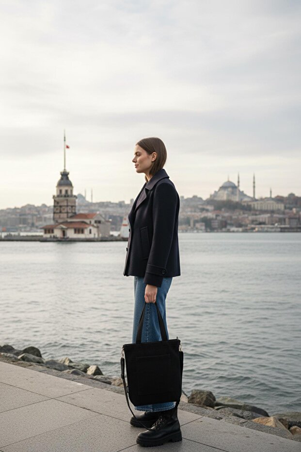 Volera Model Siyah Kadife Çanta - 7