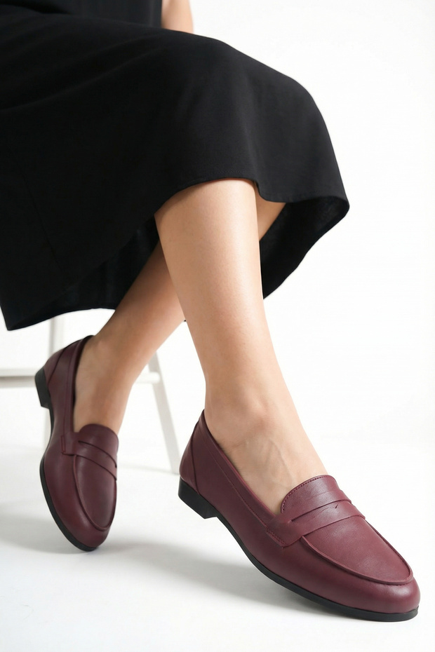 Noa Genuine Leather Claret Red Women's Ballerinas