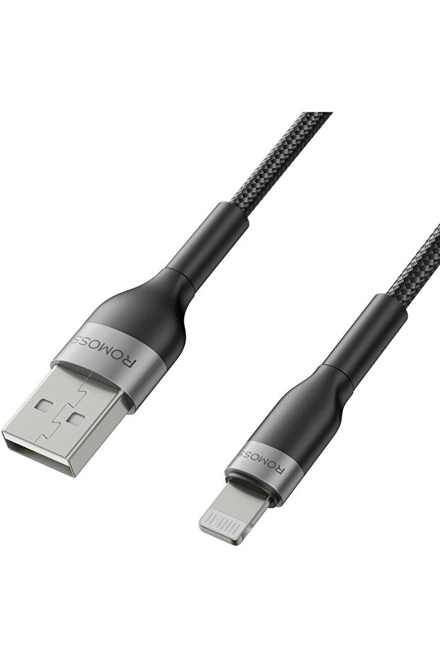 USB-A TO LIGHTNING 2.4A DATA CHARGING NYLON BRAIDED CABLE 2M - BLACK