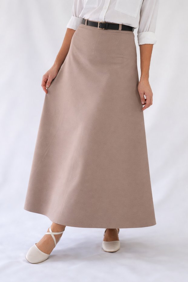 Belt-Detail Maxi Length Loose Mink Woven Skirt