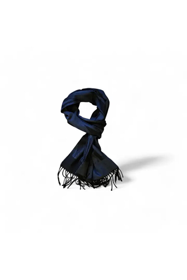 Navy Blue Black Patterned Kaşkol - 3