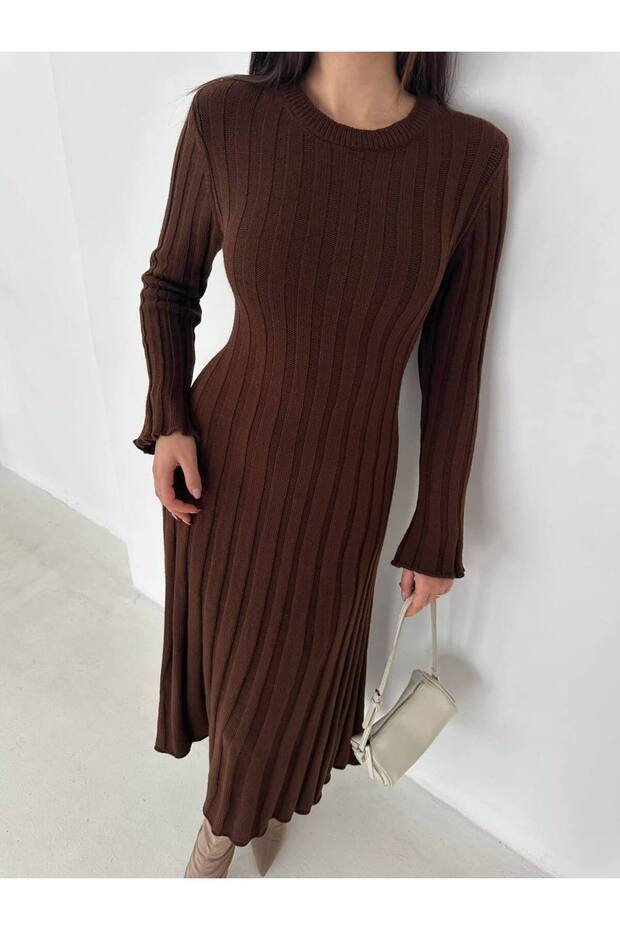 Fitilli Uzun Triko Elbise - 4