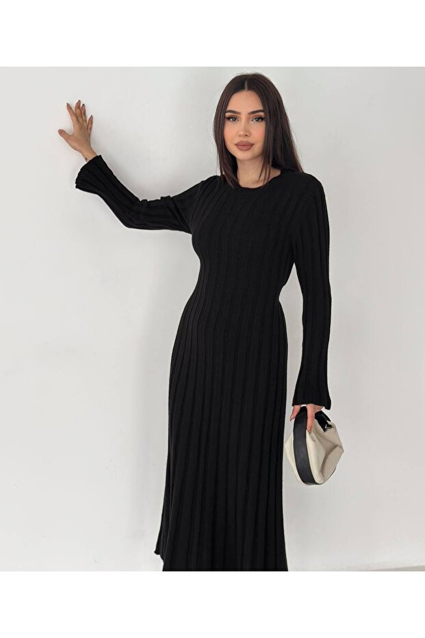 Fitilli Uzun Triko Elbise - 3