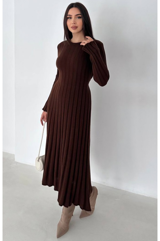 Fitilli Uzun Triko Elbise - 3