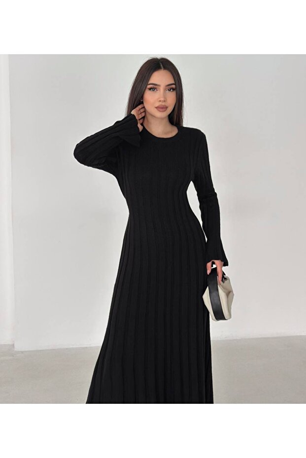 Fitilli Uzun Triko Elbise - 2