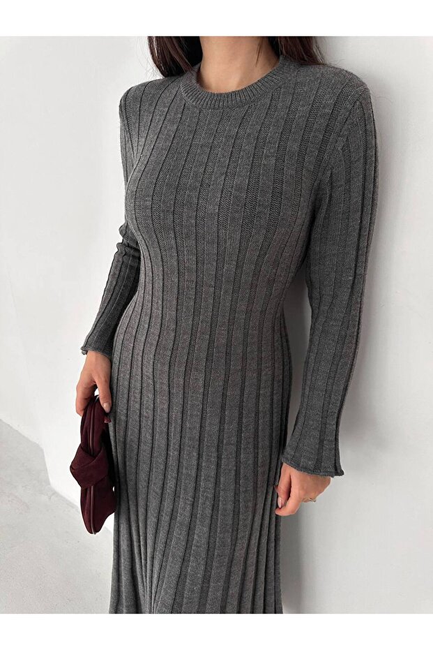 Fitilli Uzun Triko Elbise - 2