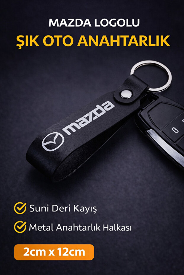 Mazda Logo Printed Black Faux Leather Keychain