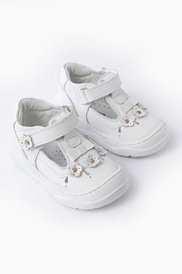 Genuine Leather Orthopedic Sole-Stitched Velcro Baby Girl First Step Sandals - Wide Fit