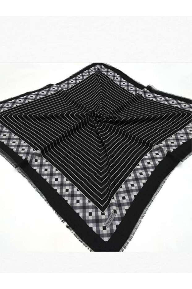 Flared Striped and Geometric Patterned Cotton Scarf