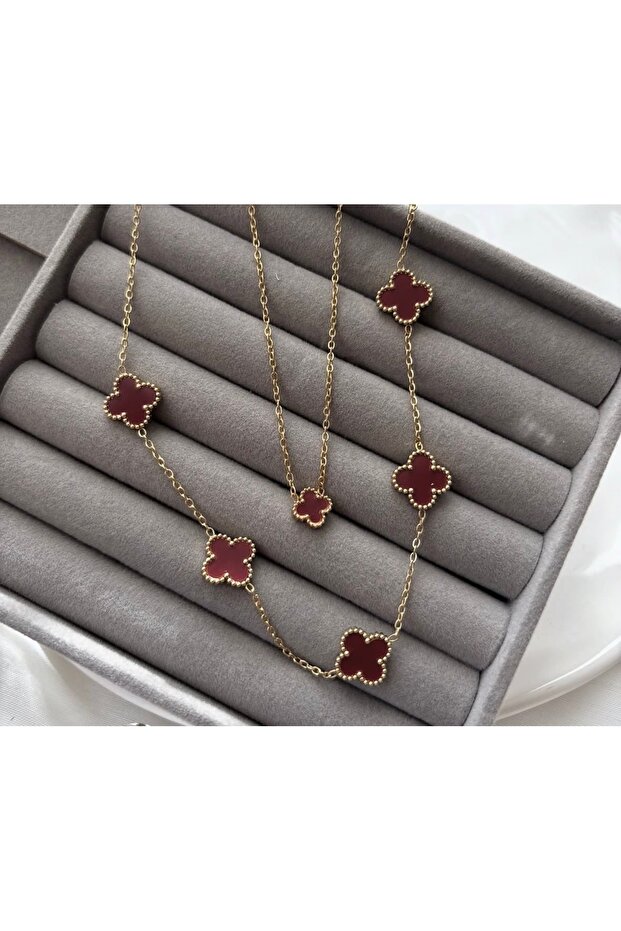 Çelik yonca set ikili bileklik kolye seti - 1