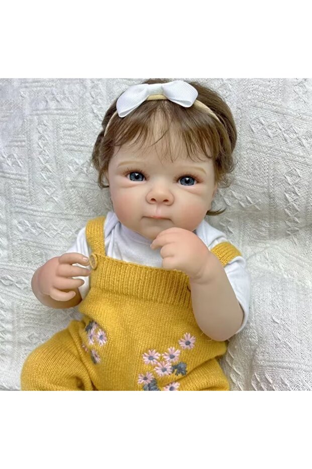 LunaDefano 48 cm Reborn Bebek | Tam Vinil Gövdeli Gerçekçi Oyuncak Bebek | Mavi Gözlü El Yapımı Yenidoğan B