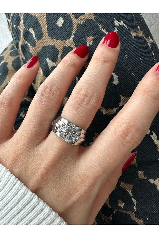 خاتم فضي اللون متعدد الأحجار - 4