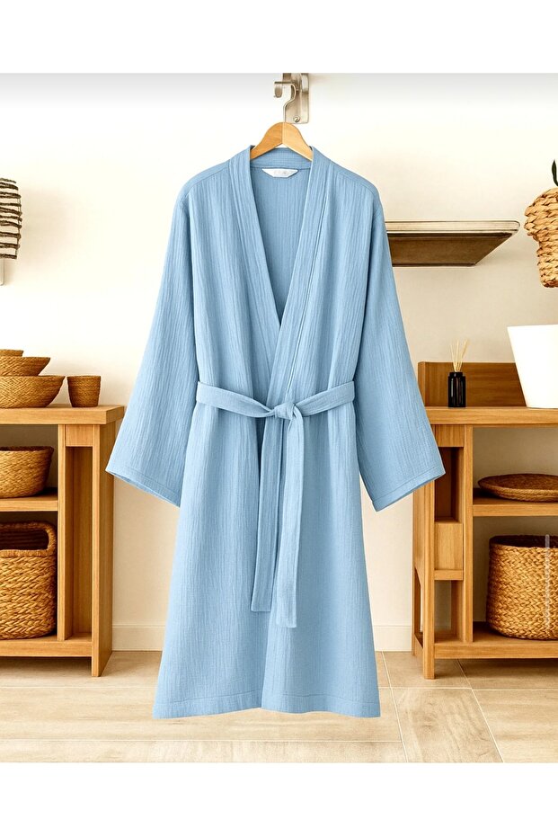 100% Organic Cotton Double Layer Large Size Dressing Gown Muslin Kimono Bathrobe 3XL (Fits 42-48)