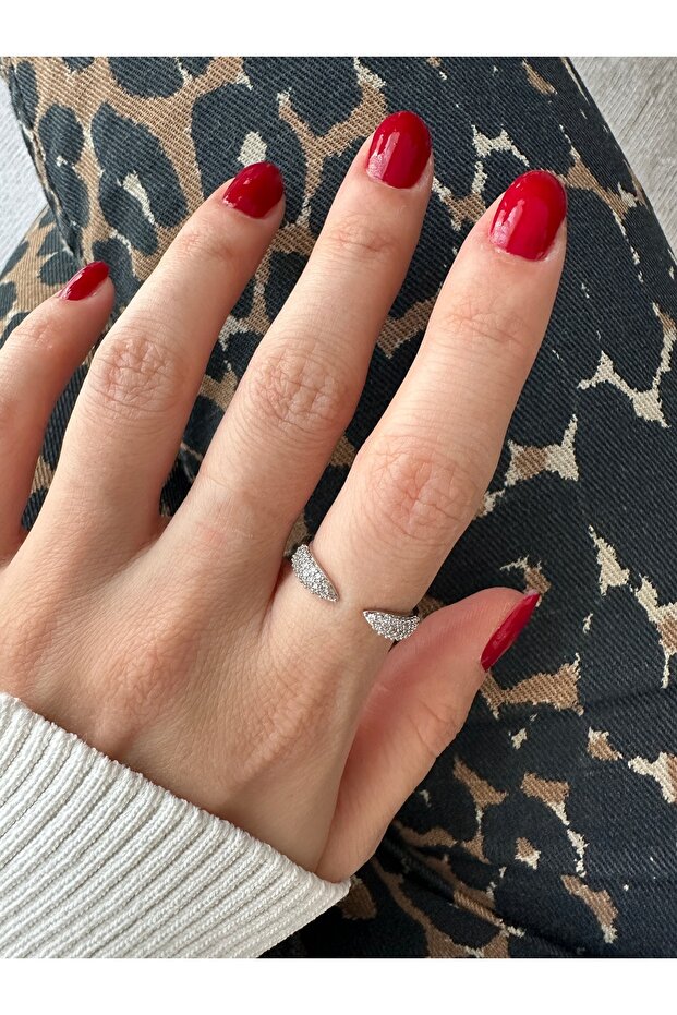 Silver Colored Stone End Ring - 1