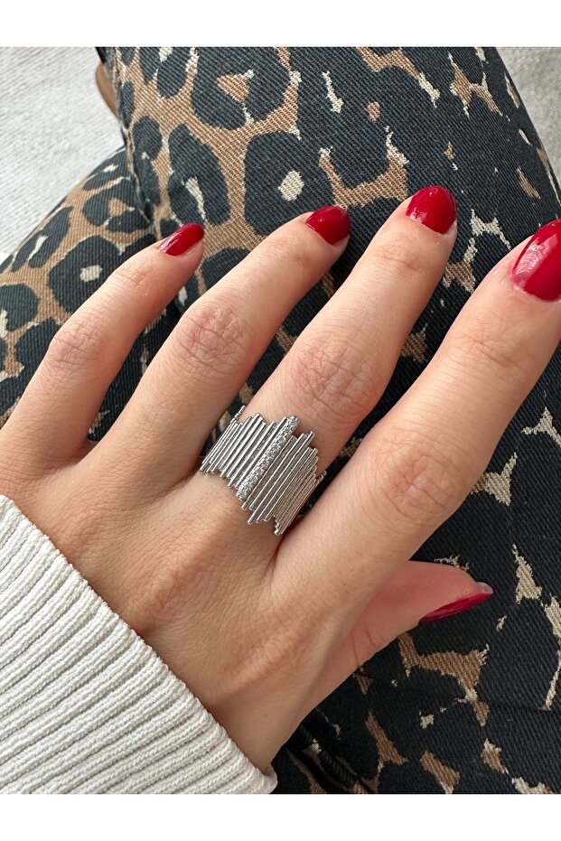 خاتم فضي اللون بحجر سميك - 3