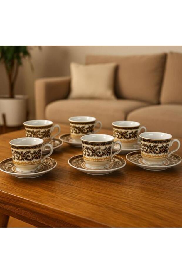 Decorative Cup Set - 6 Cups with Saucers