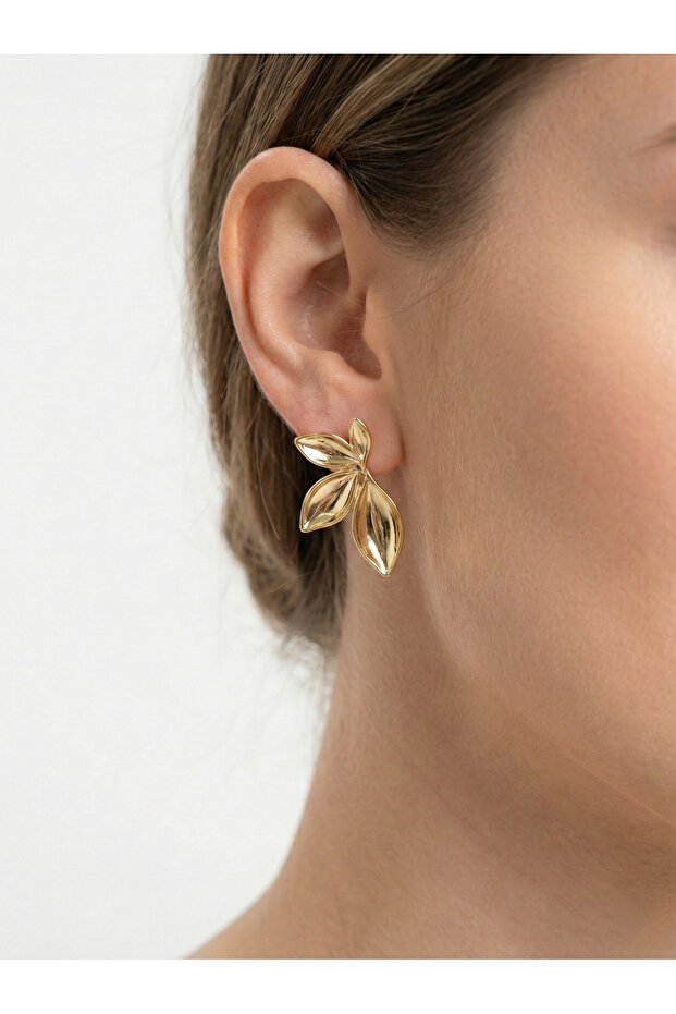 Leaf Form Earrings Elegant Minimal Women's Steel Earrings
