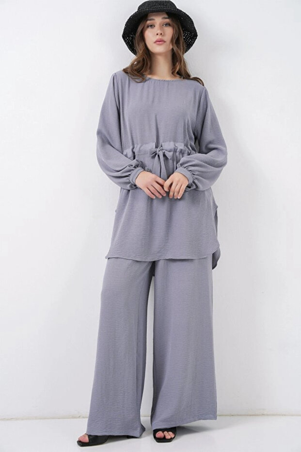 Long Tunic Pants Double Set 6719 - Gray - 3