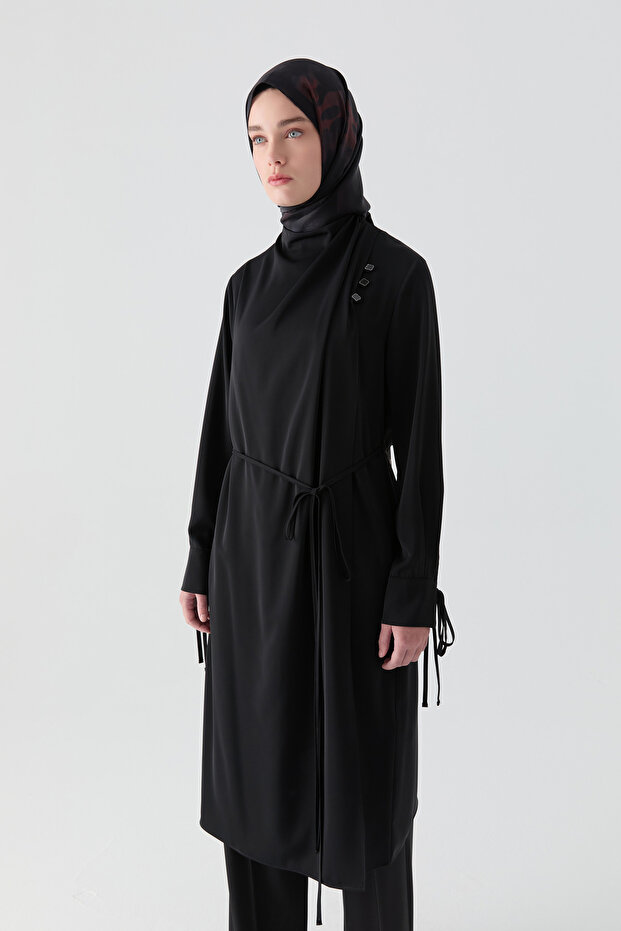 Omuz Drapeli Tunik - Siyah - 4
