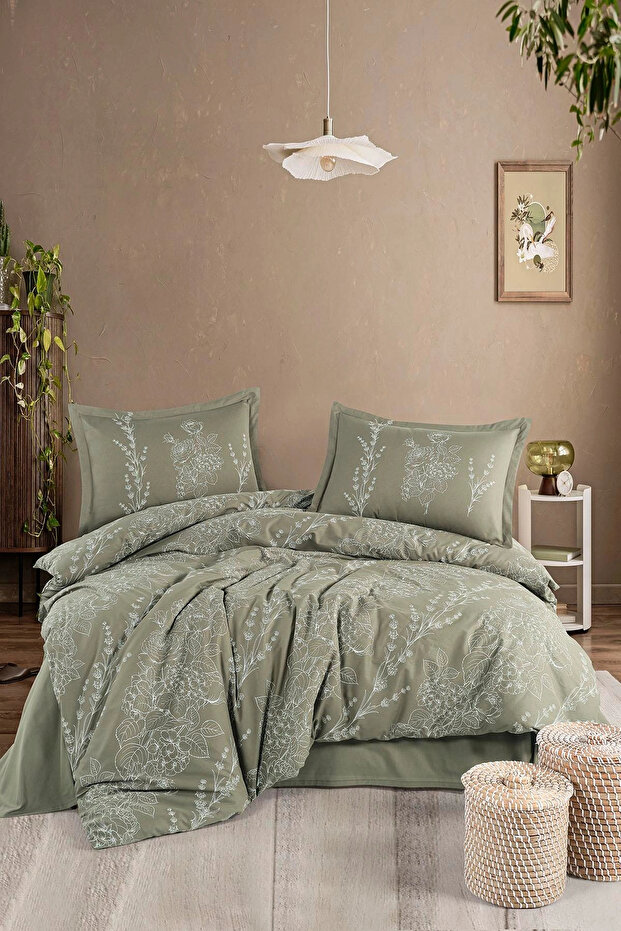 Ranforce 100% Cotton Double Duvet Cover Set Vinya V1 Green