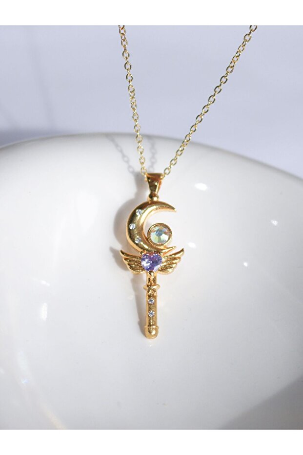 Sailor Moon Wand Magic Wing / Moon Wing Heart Necklace Lilac Color