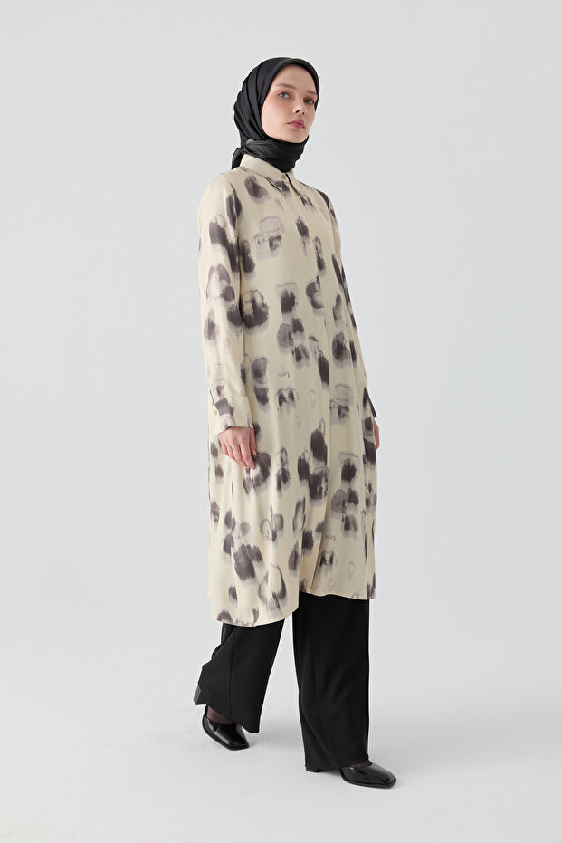Fırça Desenli Tunik - Krem - 4