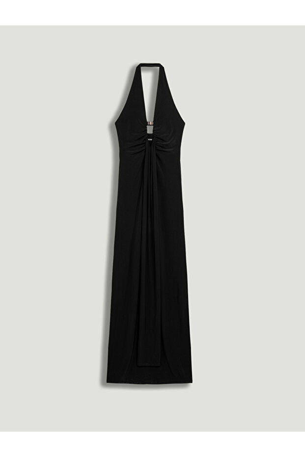 Drape ve Aksesuarlı Maxi Elbise - 6