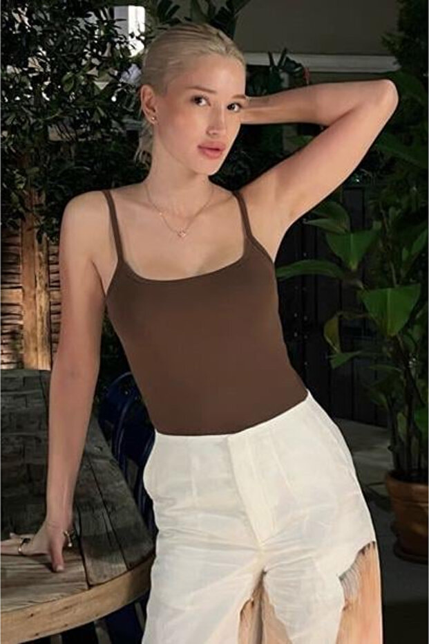 Pink/Brown Thin Strap Cotton Basic Undershirt Sh169 - 2