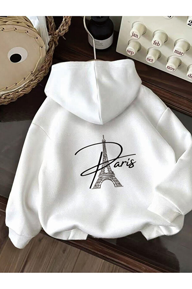 Unisex Paris Printed Hooded Kangaroo Pocket Comfortable Fit Oversize Cut Sweatshirt