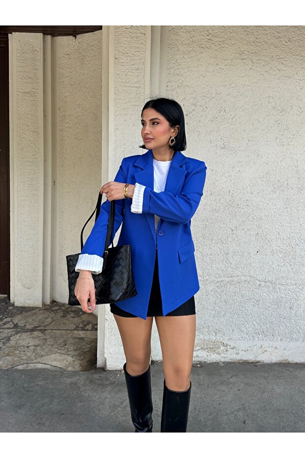 سترة بليزر مبطنة بنمط مخطط من قماش الدمبل - 2