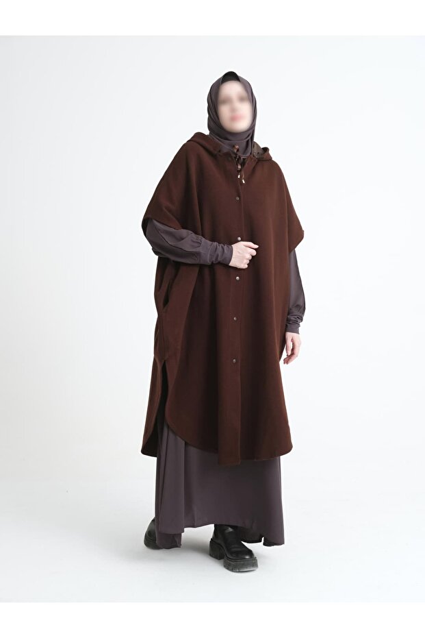 Kalın Çelik Örme Acı Kahve Kurdeleli Panço - 1