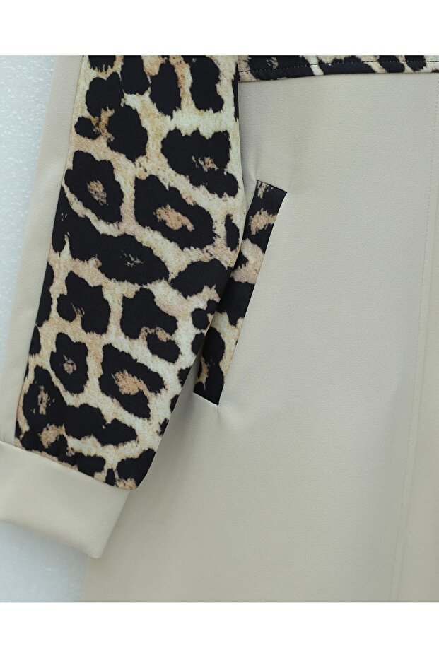 طقم مكون من قطعتين بطبعة جلد الفهد مع سحاب أمامي - بيج - 3
