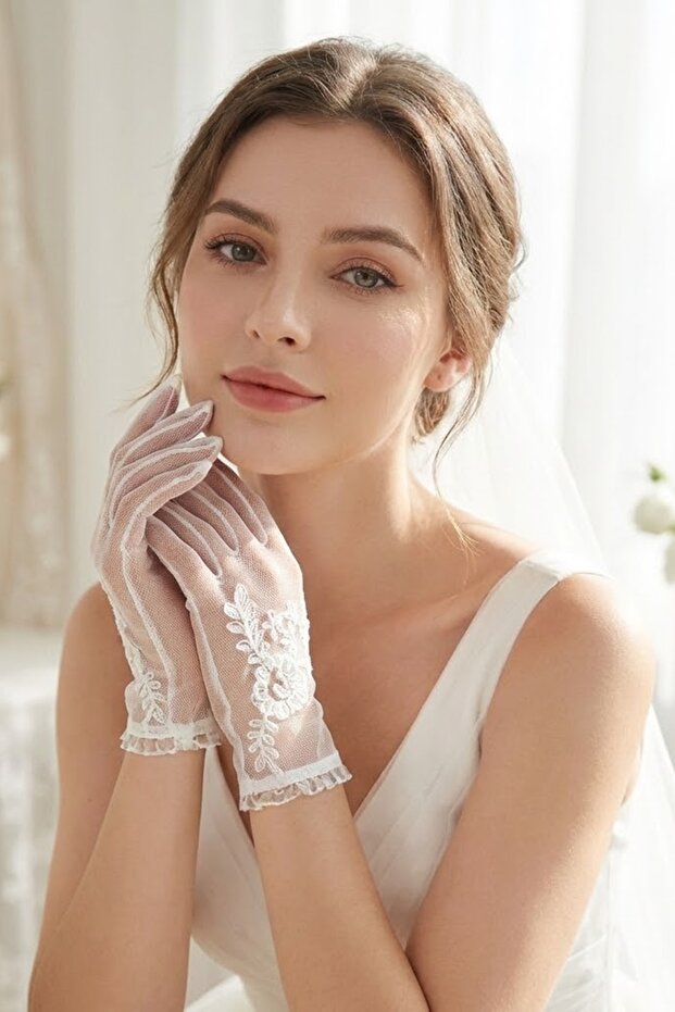 Noir Blossom Lace Embroidered Ankle-Length Tulle Gloves | Elegant and Couture Custom Design