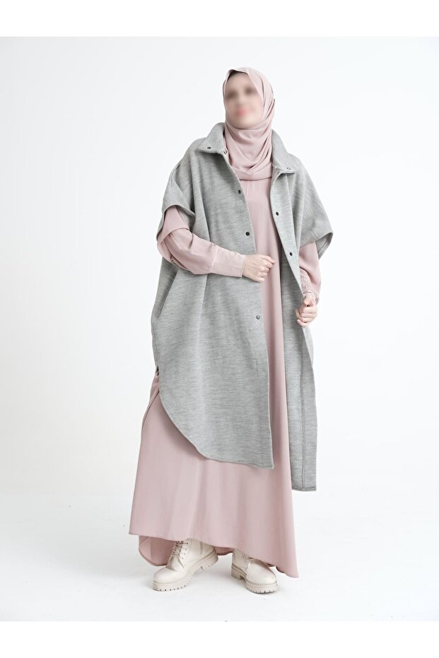 Kalın Çelik Örme Açık Gri Hakim Yakalı Panço - 5