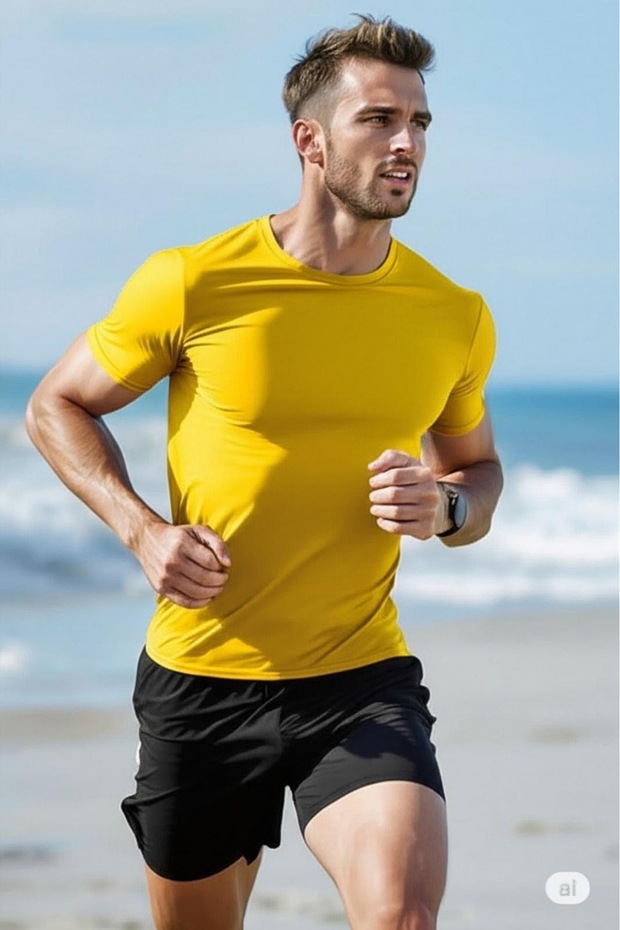 Men's slim fit sports t-shirt crew neck stretch fabric