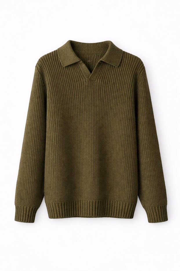 Men's Regular Fit Polo Collar Sweater Green Eca055
