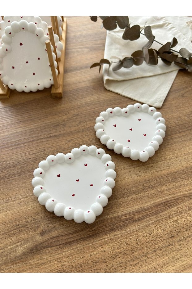 Set of 2 Heart Patterned, Heart-Shaped Decorative Plates, Organizer, Valentine's Day Gift