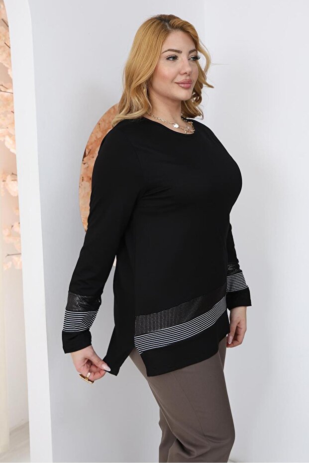 بلوزة مخططة مقاس كبير - 4