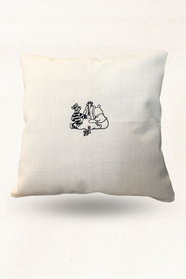 Winnie the Pooh Embroidered Linen Throw Pillow – Decorative Filled Pillow