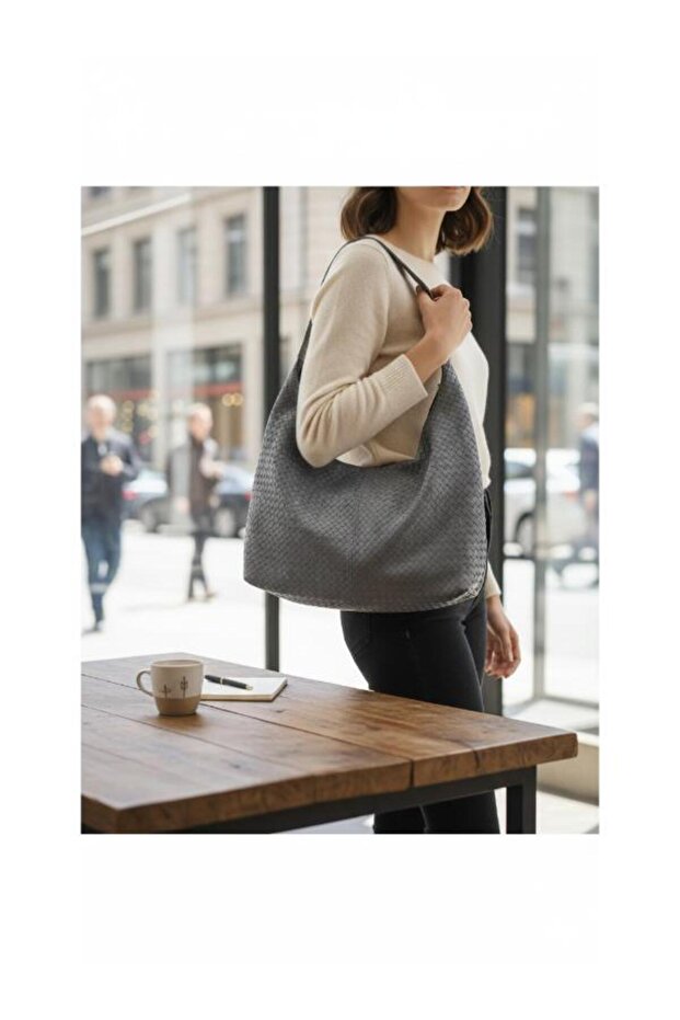 Casual Braided Suede Shoulder and Shoulder Bag / Shiny Gray