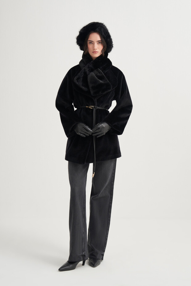 Leather Belted Fox Coat