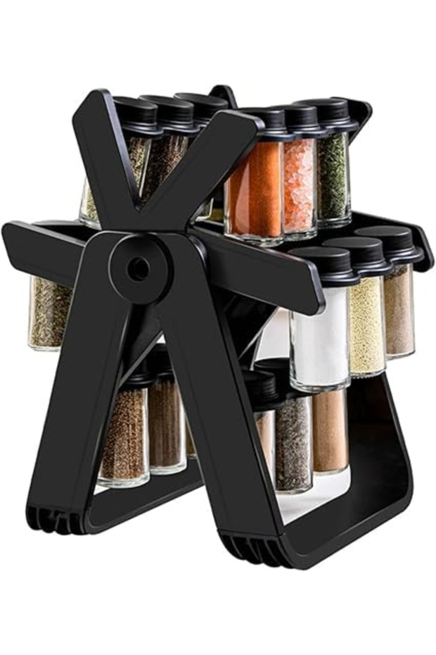18 Glass Jars with 360° Rotating Kitchen Storage Rack | Countertop Organizer