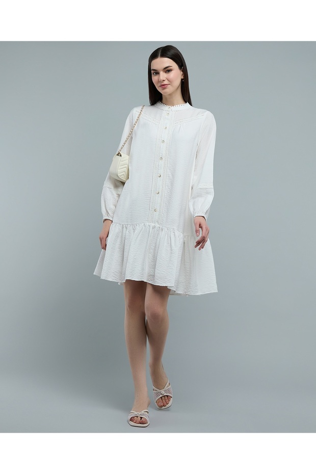Textured Mini Dress with Mock Neck and Long Sleeves