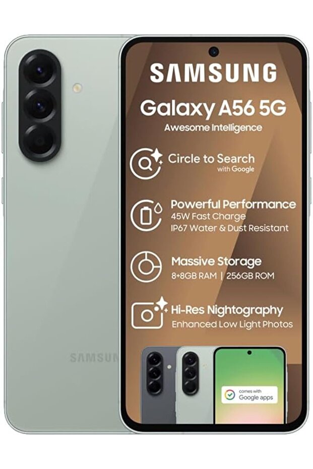هاتف Galaxy A56 5G بلون الزيتوني الرائع، ذاكرة وصول عشوائي 12 جيجابايت، ذاكرة تخزين داخلية 256 جيجابايت