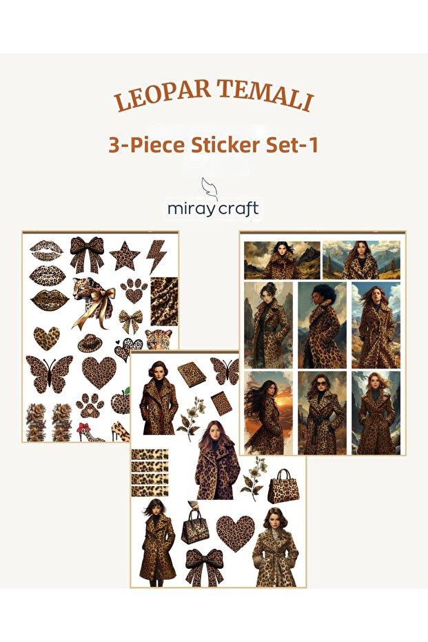 Leopard Themed 3-Piece Sticker Set – Fashion & Stylish Illustrations (12×17 cm)