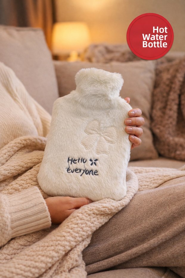 Hot Water Bag with Plush Cover | Long-Lasting Heat Retention, Soft, Winter Warmer