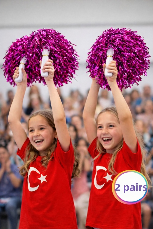 Ponpon Metallic Shiny Fuchsia Purple Cheerleading Stick Durable Lightweight Cheer Pompom 2 Pairs