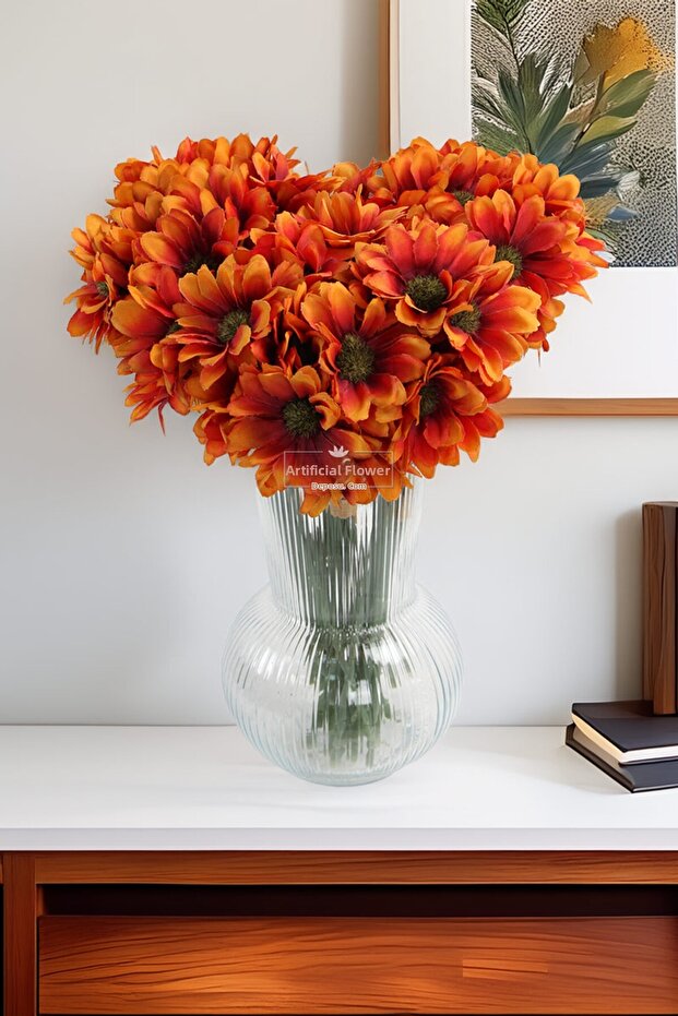 Artificial 9-Branch 36-Flower Dense May Daisy Bouquet 30 cm Orange